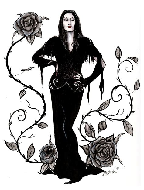 Morticia Addams Pop Art Drawingillustration By Merisk Foundmyself