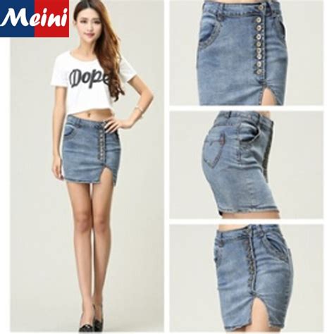 2015 New Hip Package Sexy Denim Skirts Girls Slim Pencil Summer Button Jeans Short Washed Denim