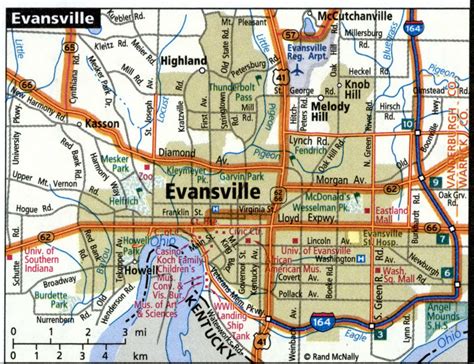 Evansville City Road Map For Truck Drivers Area Town Toll Free Highways