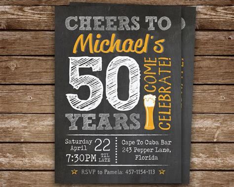 Serve martinis at a 50th birthday party for your james bond. 50th Birthday Invitation for men. Chalkboard Invite for man.