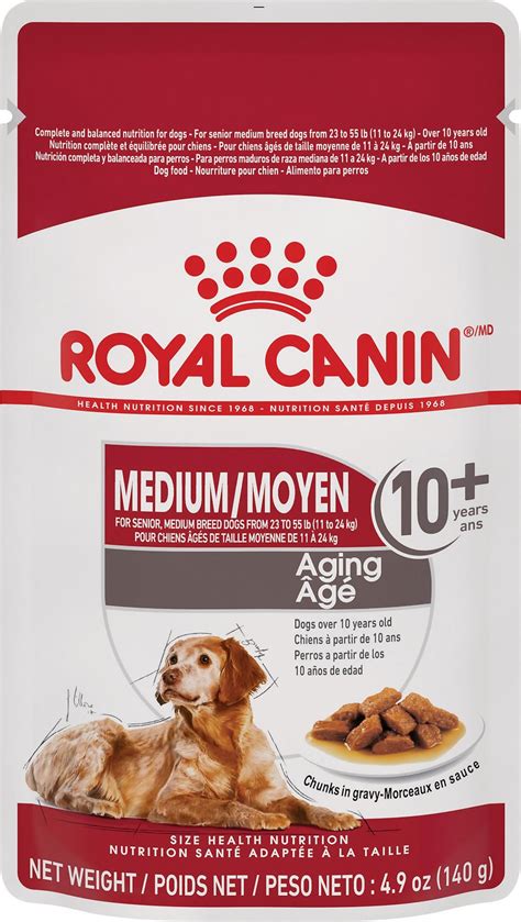 Royal canin makes dry kibble, wet/canned food, food in pouches, and treats/biscuits. ROYAL CANIN Medium Aging Wet Dog Food, 4.9-oz pouch, case ...