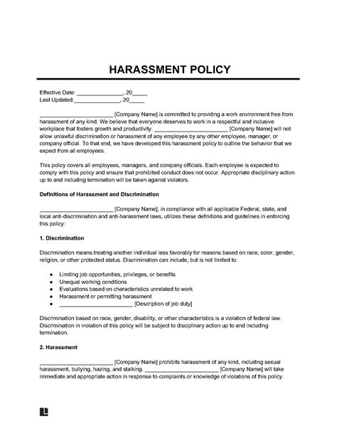 Free Harassment Policy Template Pdf And Word