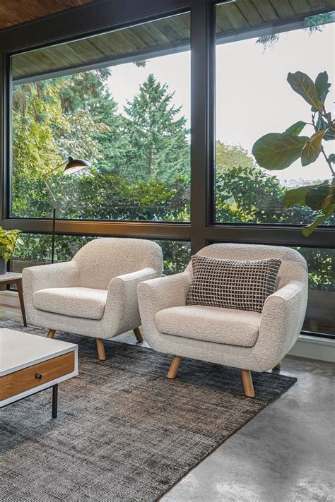 Gabriola Ivory Bouclé Lounge Chair Mid Century Modern Lounge Chairs