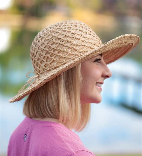 Womens Natural Raffia Straw Hat With Wide Brim Plow And Hearth