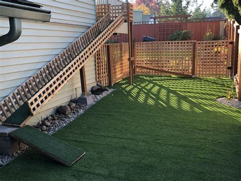 Dog Ramp Off Deck From Split Level Home Onto Grass Turf Area