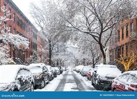 Snow Covered Street Scene In The Greenwich Village Neighborhood Of New