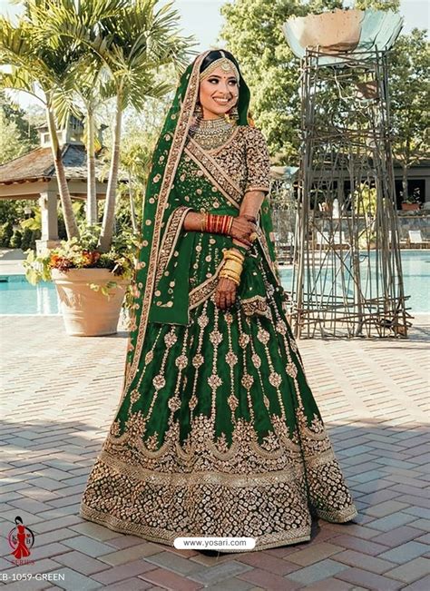 Buy Dark Green Designer Bridal Wear Heavy Velvet Lehenga Choli Bridal