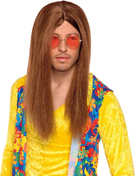 1960s Long Hippy Wig Mens Fancy Dress 60s Groovy Hippie Adults Costume Accessory Uk