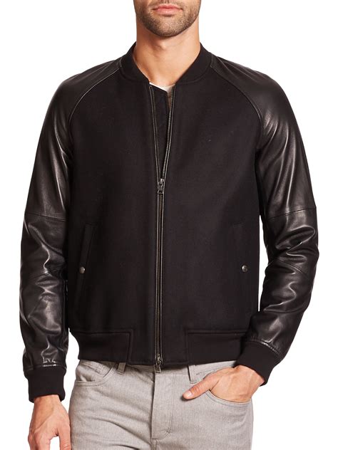 Vince Wool And Leather Bomber Jacket In Black For Men Lyst