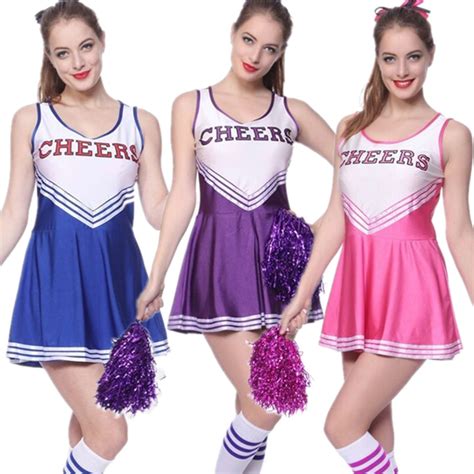 Direct Selling Sexy Hgh School Team Cheerleader Girl Uniform Costumes Outfit Sleeveless O Neck