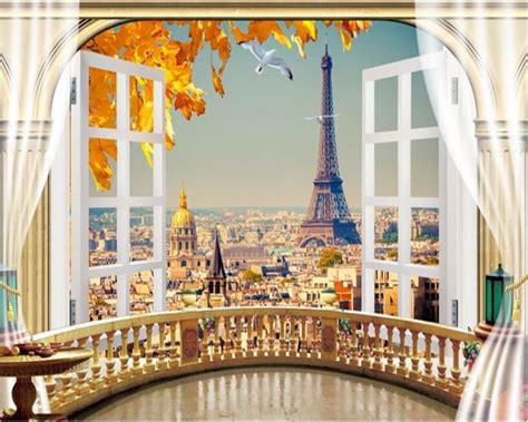 Beibehang Papel De Paredewallpaper Balcony Paris Scenery Eiffel Tower