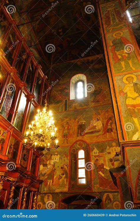 Beautiful Ornate Painted Interior Of Orthodox Church Old Frescoes With