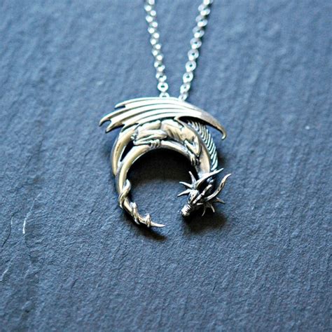 Sterling Silver Dragon Necklace Winged Dragon Pendant Goth Etsy