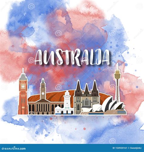 Australia Landmark Global Travel And Journey Watercolor Background
