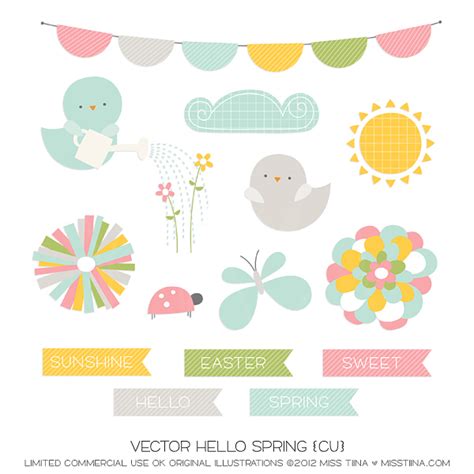 Miss Tiina Vector Illustrations Hello Spring Cu