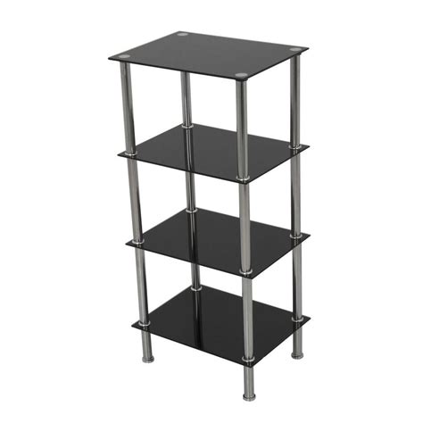 Avf Small 4 Tier Shelving Unit In Black Glass And Chrome S44 A The