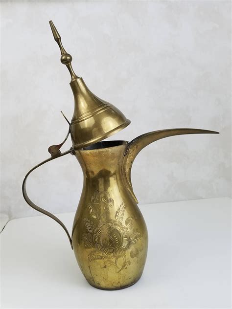 Vintage Brass Turkish Coffee Pot Vintage Brass Dallah Etched Brass