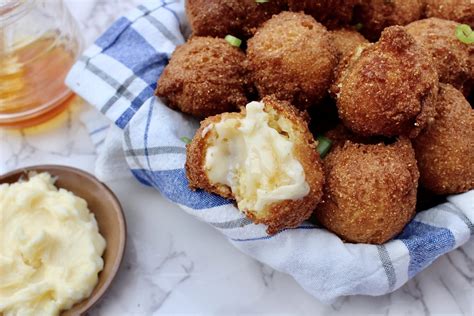 Jiffy corn muffin mix 1 egg 1/3 cup milk 1/4 cup flour 1/2 cup onion, finley chopped 2 tsp garlic powder 2 tbs parsley flakes frying oil. Jiffy Hush Puppies with Whipped Honey Butter | The Eclectic Fork