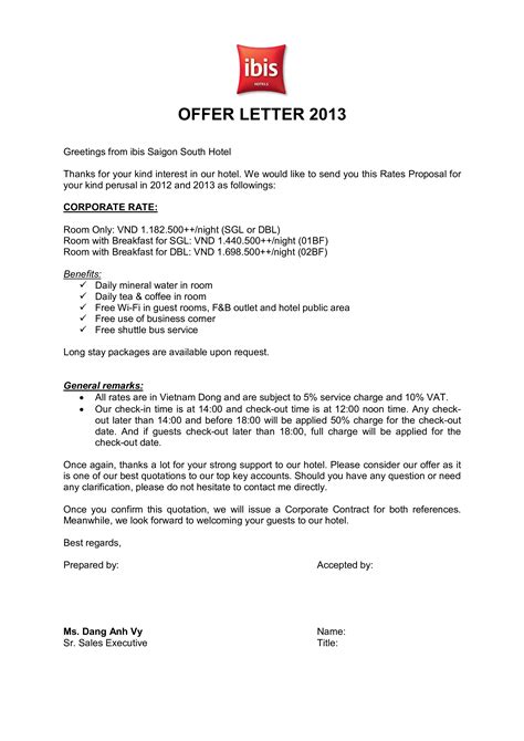 免费 Hotel Offer Letter Format 样本文件在