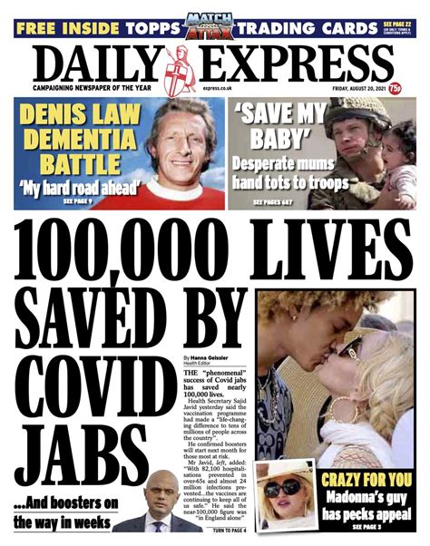 Daily Express Front Page 20th Of August 2021 Tomorrows Papers Today