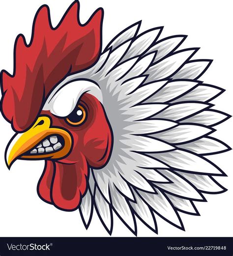 a rooster head with feathers on it s head and an angry look to the side