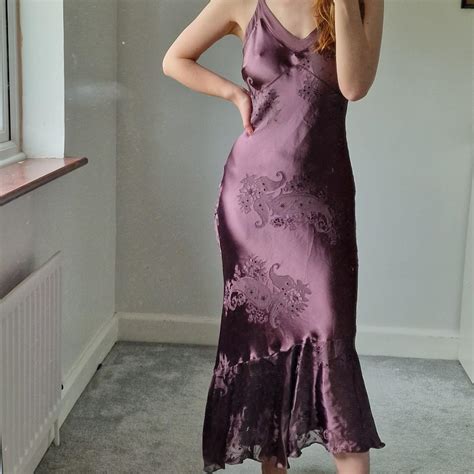 Purple Satin Slip Midi Dress Size Worn Once Depop