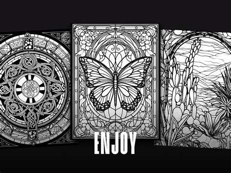 Stained Glass Adult Coloring Book 30 Printable Digital - Etsy