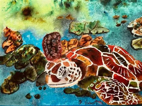 Under The Sea Sea Turtle A 9 X 12 Mixed Media Etsy Painting Sea