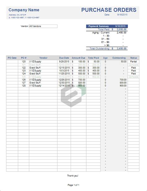 Editable Purchase Order Tracker Free Excel Templates