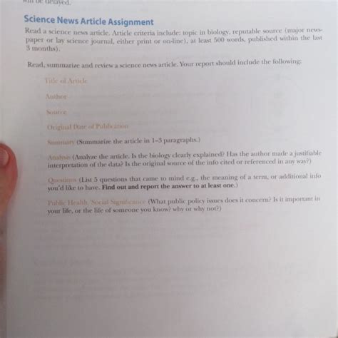 2 another category of newspapers publish national news as well as the news coming from the areas where they are published. Solved: Wll Be Delayed. Science News Article Assignment Re ...