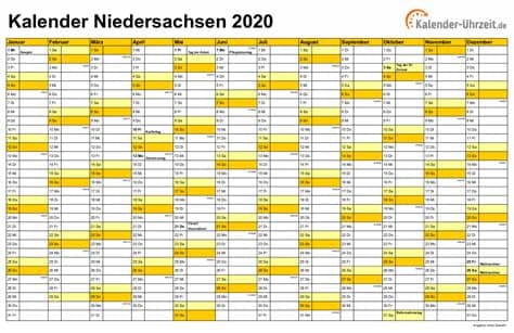 År, bortsett fra år som er delelige på 100. Feiertage 2020 Niedersachsen + Kalender