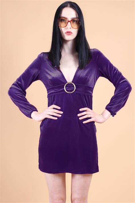 marianne faithfull velvet purple velvet mini dress with brass buckle mod violet plum by