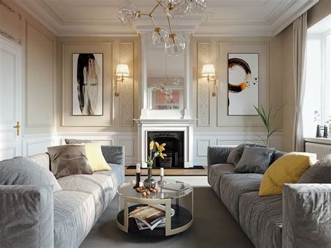 Classic Living Room On Behance Неоклассический интерьер Проектирование интерьеров Стили для