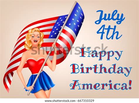 Independence Day Usa 4th July Pinup Stock Vector Royalty Free 667310329