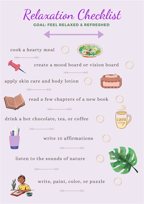 Self Care Ideas For Relaxation Printable Checklists