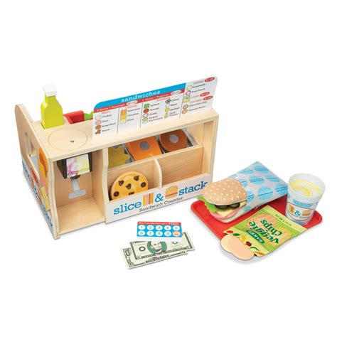 Melissa And Doug Wooden Slice And Stack Sandwich Counter With Deli Slicer