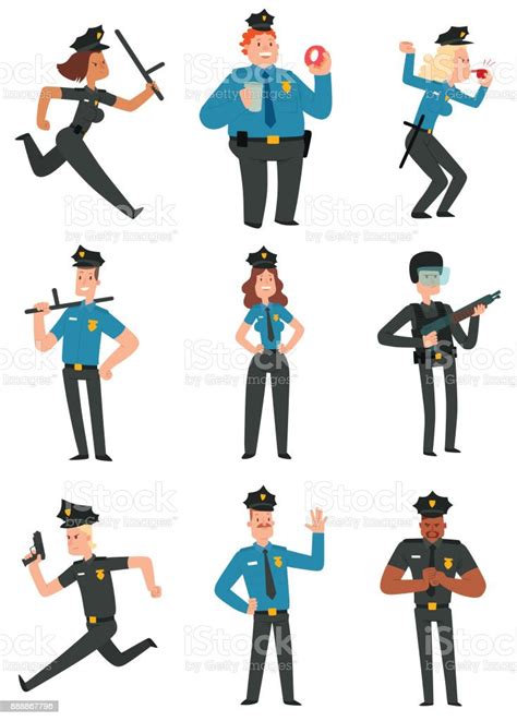 Set Of Police Men And Women Stock Illustration Download Image Now