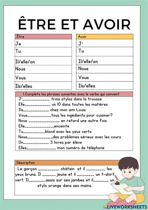 Verbe être et avoir interactive worksheet Verbe etre et avoir Exercice verbe Exercice de