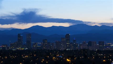 Denver Colorado Usa Sunset Skyline Skyscraper Illuminated