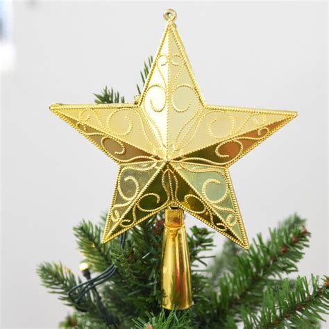 Christmas Tree Top Glitter Gold Star Plastic Christmas Star Tree Topper