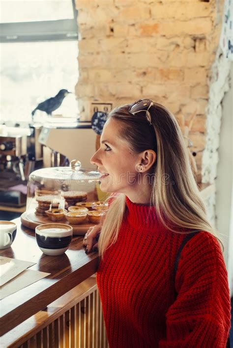 Happy Woman Enjoying Some Coffee In A Cafeteria Stock Image Image Of Latte Cafe 137870597
