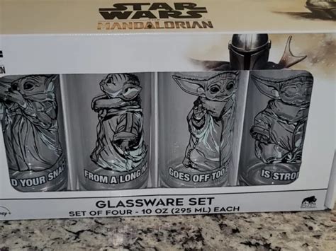 New Star Wars Mandalorian Grogu Yoda Glassware Glass Cups T Set Of 4