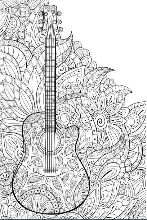 Adult Coloring Bookpage A Cute Guitar On The Vector Image Coloring