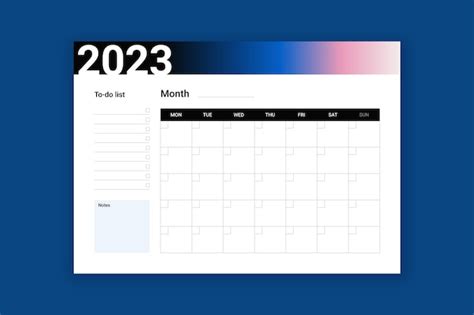 Free Vector Gradient 2023 Monthly Planner Calendar Template