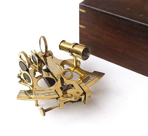 brass nautical sextant with wooden box maritime astrolabe office and ting item brass wooden