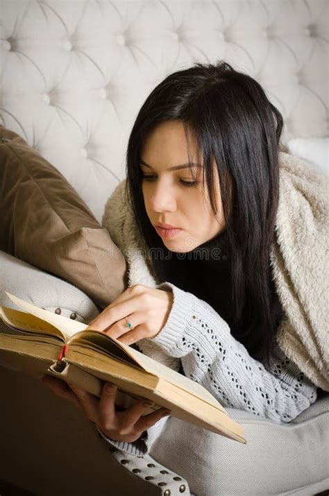Girl Reading A Book Stock Image Image Of Indoors Sweater 84705673
