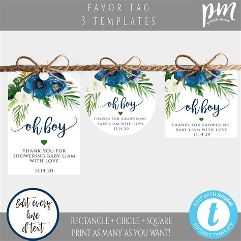 A very cute baby shower sign that can double as a gift for mom. Oh Boy Blue Floral Baby Shower Gift Tag Template Set for Boy | Etsy | Gift tag template, Gift ...