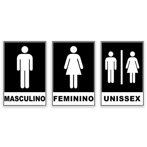 kit 3 placas banheiro masculino feminino unissex 20x15cm loja plimshop