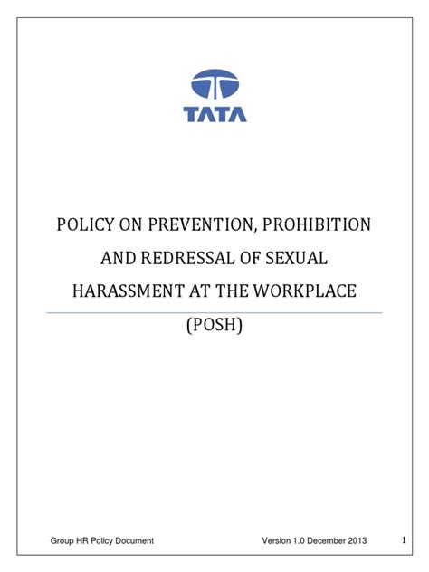 Policy On Prevention Prohibition And Redressal Of Sexual Harassment At