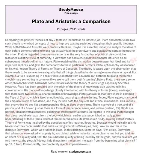 Plato And Aristotle A Comparison Free Essay Example